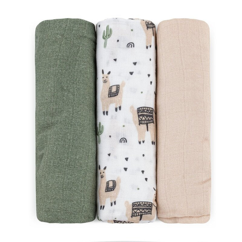 Set 3 scutece, Petite&Mars, Moussy, Din muselina de bambus, Hipoalergenice, 68 x 68 cm, Certificate Oeko Tex Standard 100, Lama Vibes
