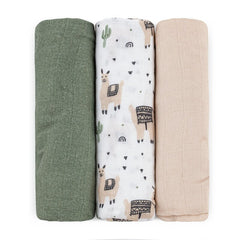 Set 3 scutece, Petite&Mars, Moussy, Din muselina de bambus, Hipoalergenice, 68 x 68 cm, Certificate Oeko Tex Standard 100, Lama Vibes