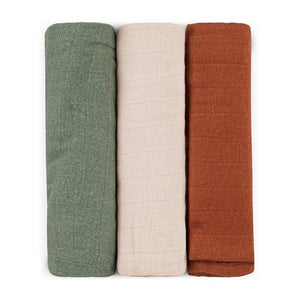 Set 3 scutece, Petite&Mars, Moussy, Din muselina de bambus, Hipoalergenice, 68 x 68 cm, Certificate Oeko Tex Standard 100, Earth Tones