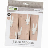 Set 3 scutece tetra, Bubaba, Din bumbac, 80x80 cm, Beige Bunnies