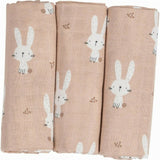 Set 3 scutece tetra, Bubaba, Din bumbac, 80x80 cm, Beige Bunnies