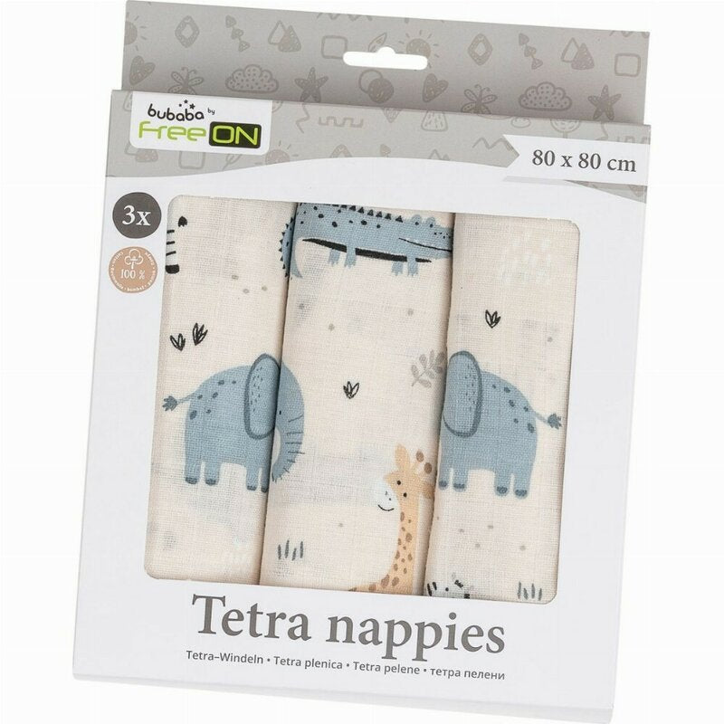 Set 3 scutece terta, Bubaba, Din bumbac, 80x80 cm, Beige Safari