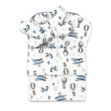 Set 4 in 1 Cosulet bebelus, MimiNu, Baby Cocoon 75x55 cm, Husa bumbac, Din bumbac certificat Oeko Tex Standard 100, Cu paturica 50x70 cm, Cu salteluta, Cu perna fluture, Blue Plane