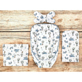 Set 4 in 1 Cosulet bebelus, MimiNu, Baby Cocoon 75x55 cm, Husa bumbac, Din bumbac certificat Oeko Tex Standard 100, Cu paturica 50x70 cm, Cu salteluta, Cu perna fluture, Blue Plane