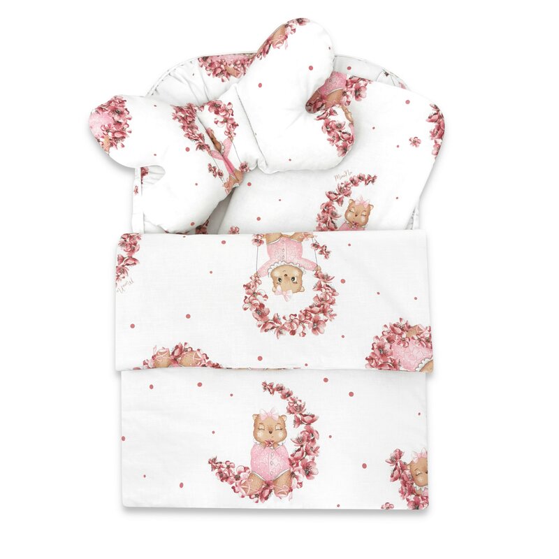 Set 4 in 1 Cosulet bebelus, MimiNu, Baby Cocoon 75x55 cm, Husa bumbac, Din bumbac certificat Oeko Tex Standard 100, Cu paturica 50x70 cm, Cu salteluta, Cu perna fluture, Design, Betty - gogobaby.ro