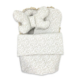Set 4 in 1 Cosulet bebelus, MimiNu, Premium, Baby Cocoon 75x55 cm, Cu volanase si dantela, Din bumbac certificat Oeko Tex Standard 100, Cu paturica, Salteluta si perna fluture, Meadow