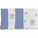 Set 4 lavete, Bubaba, Din muselina, Dimensiune 40x40 cm, Pentru spalarea si ingrijirea fetei si a corpului bebelusului dupa masa sau baita, Blue Ship