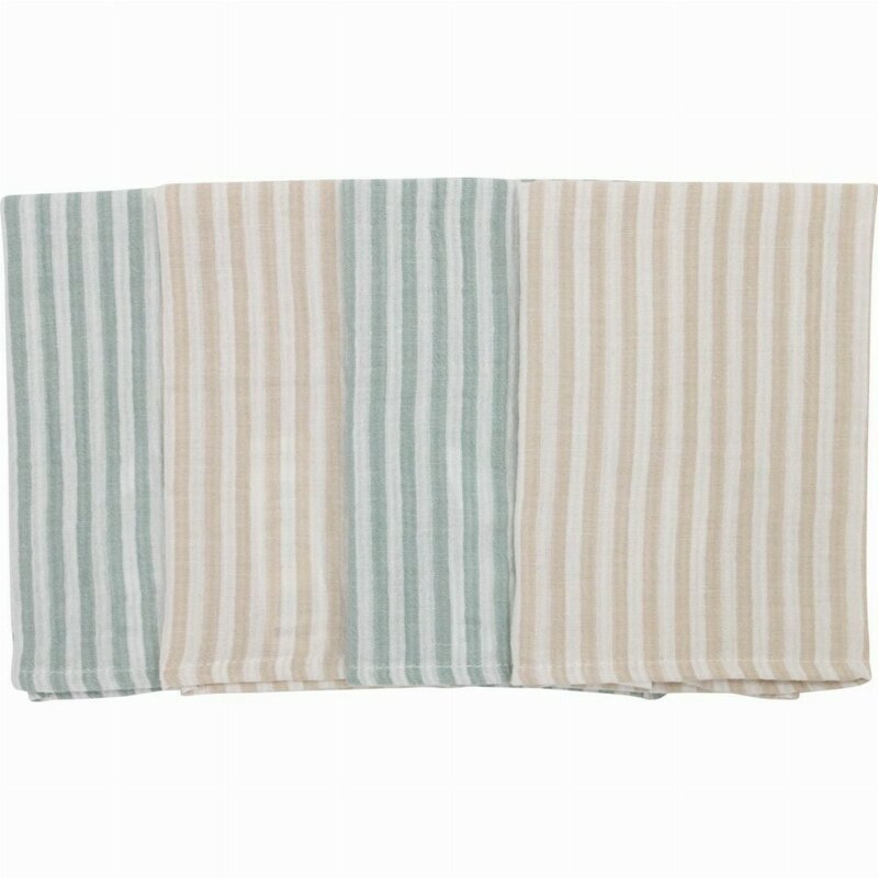 Set 4 lavete, Bubaba, Din muselina, Dimensiune 40x40 cm, Pentru spalarea si ingrijirea fetei si a corpului bebelusului dupa masa sau baita, Green Stripes - gogobaby.ro
