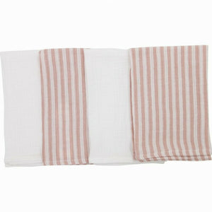 Set 4 lavete, Bubaba, Din muselina, Dimensiune 40x40 cm, Pentru spalarea si ingrijirea fetei si a corpului bebelusului dupa masa sau baita, Pink Stripes