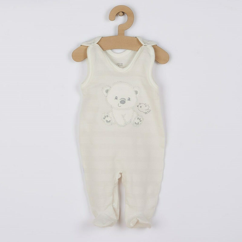 Set 4 piese, New Baby, Include bluza, body cu maneca lunga, salopeta fara maneci, caciulita, Marime 56, Din bumbac 100%, Sweet Bear Beige - gogobaby.ro