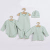 Set 4 piese, New Baby, Include bluza, body cu maneca lunga, salopeta fara maneci, caciulita, Marime 56, Din bumbac 100%, I am Mint