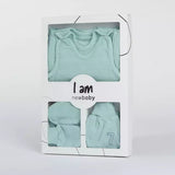Set 7 piese, New Baby, Include body cu maneca lunga, bluza, pantalonasi cu botosei, salopeta fara maneci, caciulita, manusi, botosei, Marime 56, Din bumbac 100%, I am Blue