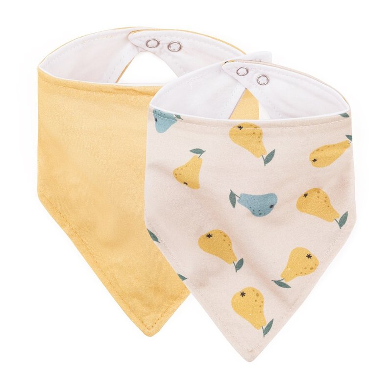 Set bavete bandana, Petite&Mars, Luke, 2 bucati, Bumbac 100% natural, Reglabila cu capse, 3 luni+, Protectie hainute, Bej/Ocru