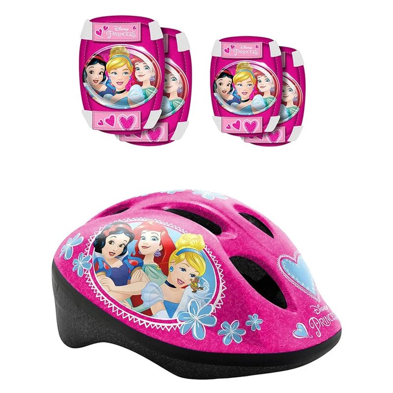 Set casca protectie, genunchiere si cotiere, Stamp, Disney, Princess, Sigure si confortabile, Reglabile, Conform cu EN1078, Marime 50/56 cm, 3 ani+, Roz