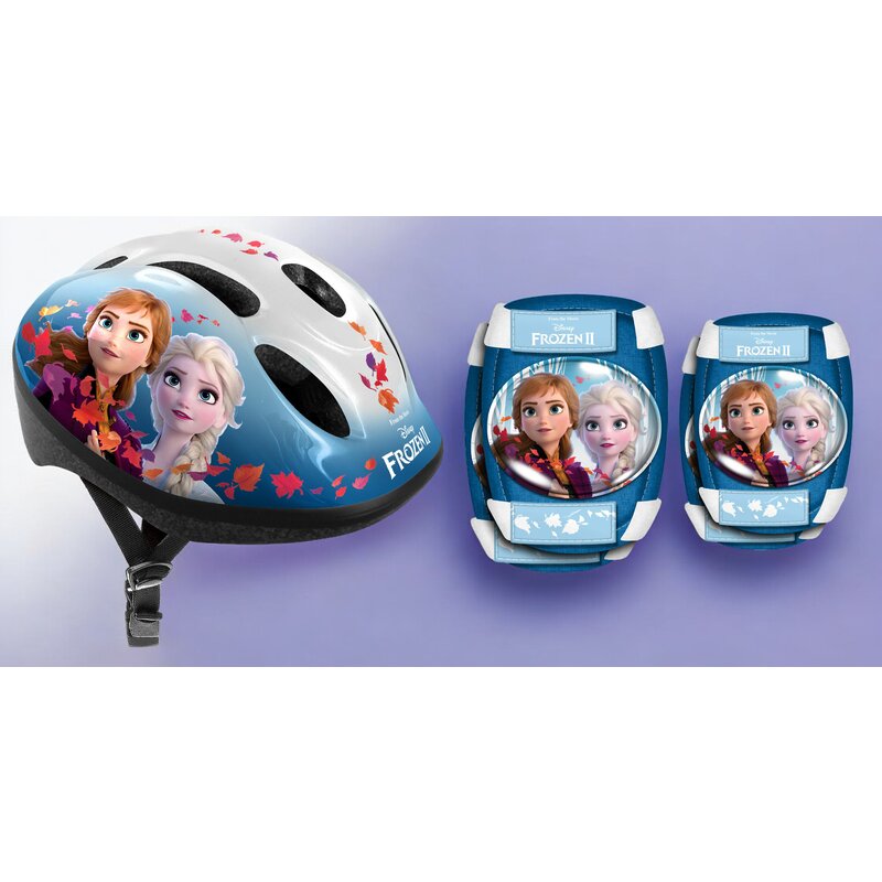 Set casca protectie, genunchiere si cotiere, Stamp, Disney, Sigure si confortabile, Reglabile, Conform cu EN1078, Marime 50/56 cm, 3 ani+, Frozen - gogobaby.ro
