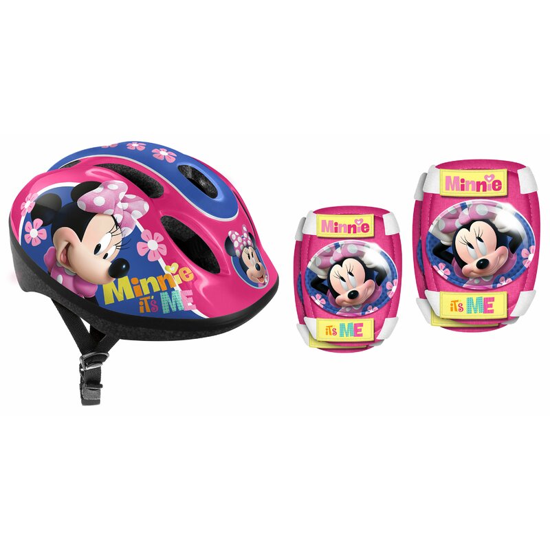Set casca protectie, genunchiere si cotiere, Stamp, Disney, Sigure si confortabile, Reglabile, Conform cu EN1078, Marime 50/56 cm, 3 ani+, Minnie Mouse - gogobaby.ro