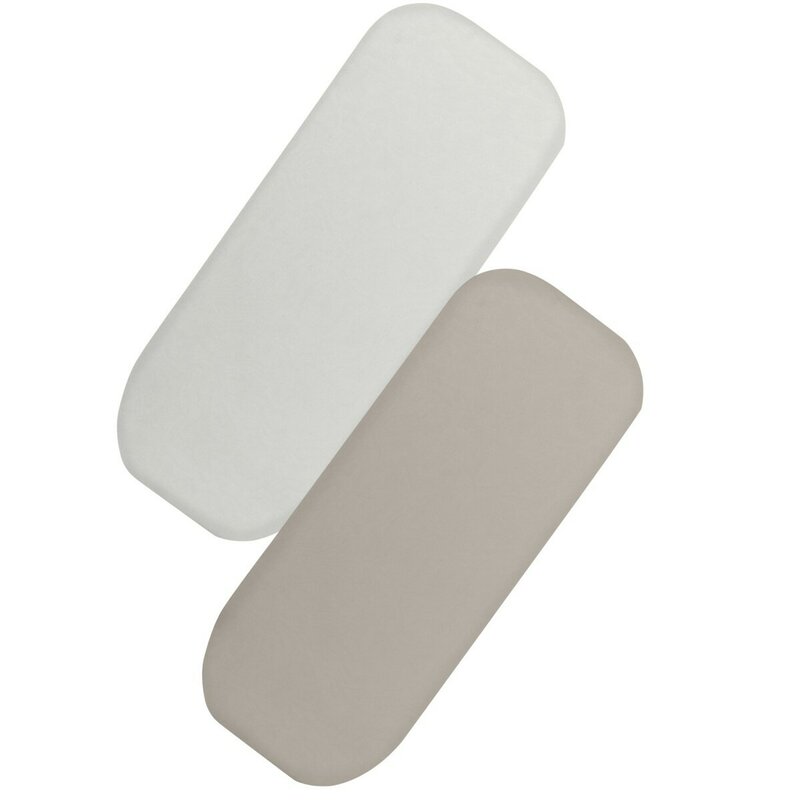 Set cearceafuri cu elastic, Lionelo, 70x28 cm, Pentru landouri si patutul co-sleeper Malin, Pentru saltele de max. 10 cm inaltime, Din bambus, Usor de spalat, 30 grade, Fara calcare, Ecologic, Alb/Bej