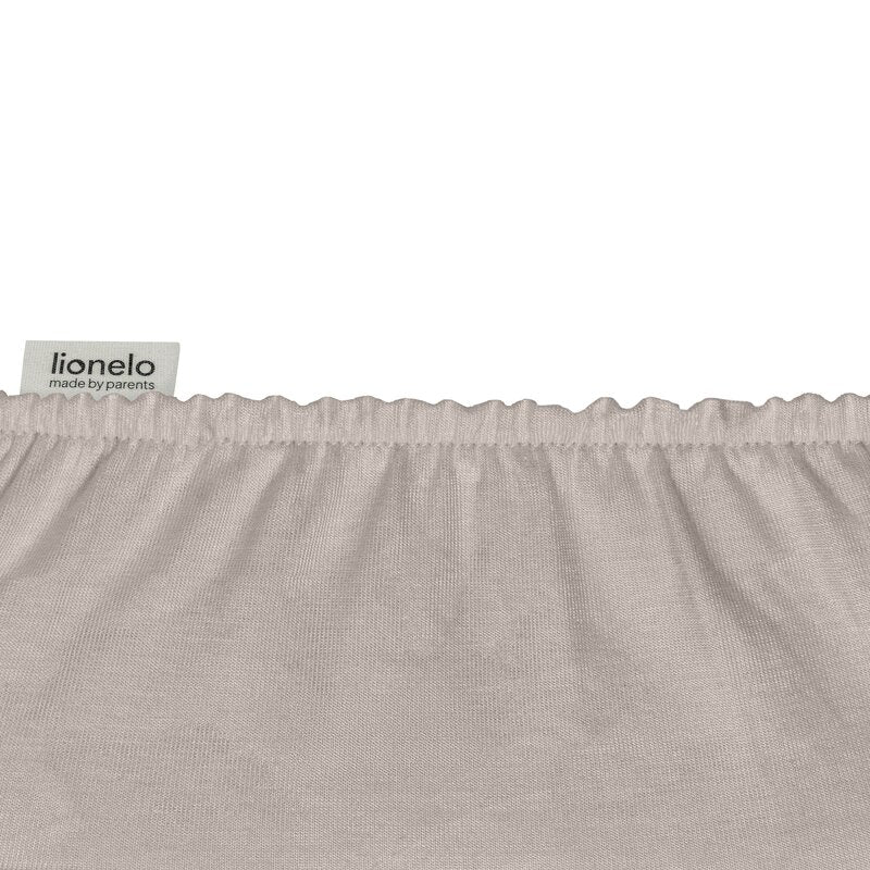 Set cearceafuri cu elastic, Lionelo, 80x42 cm, Pentru co-sleepere, Pentru saltele de max. 10 cm inaltime, Din bambus, Usor de spalat, 30 grade, Fara calcare, Ecologic, Alb/Bej