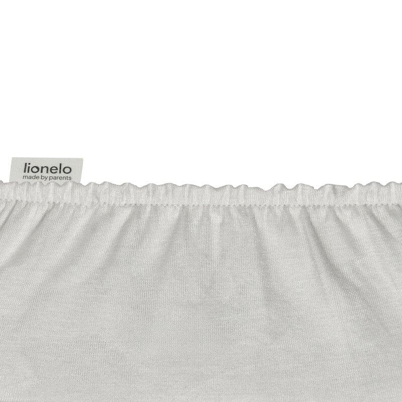 Set cearceafuri cu elastic, Lionelo, 80x42 cm, Pentru co-sleepere, Pentru saltele de max. 10 cm inaltime, Din bambus, Usor de spalat, 30 grade, Fara calcare, Ecologic, Alb/Bej