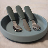 Set complet tacamuri, Petite&Mars, Take&Match, Din silicon si otel inoxidabil, Fara BPA, 12 luni+, Verde