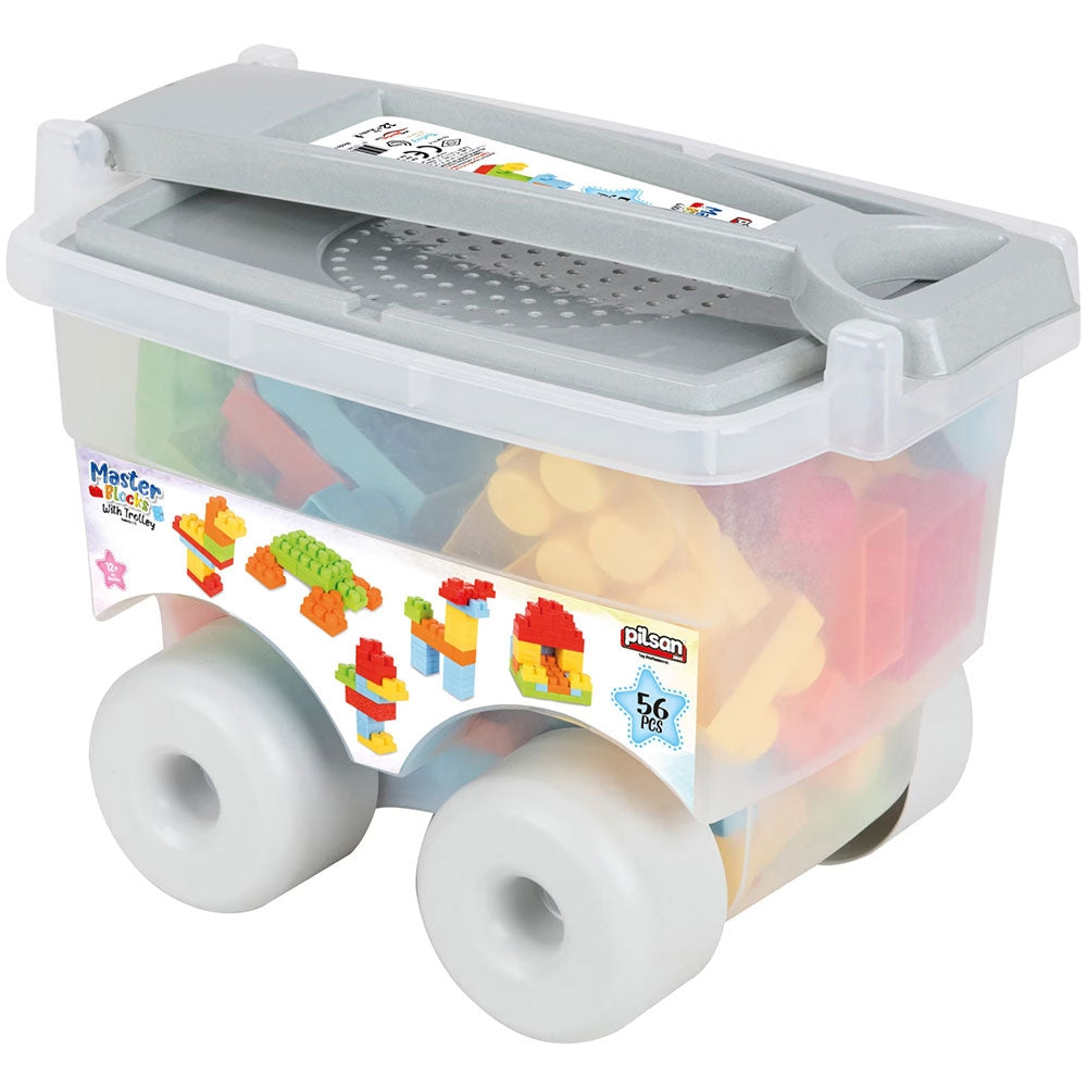 Set constructie Pilsan Master Blocks in Trolley 56 piese - gogobaby.ro
