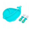 Set de masa, Giligums, Balena, Cu farfurie, Cu 2 tacamuri, Din silicon, Fara BPA, 6 luni+, Albastru