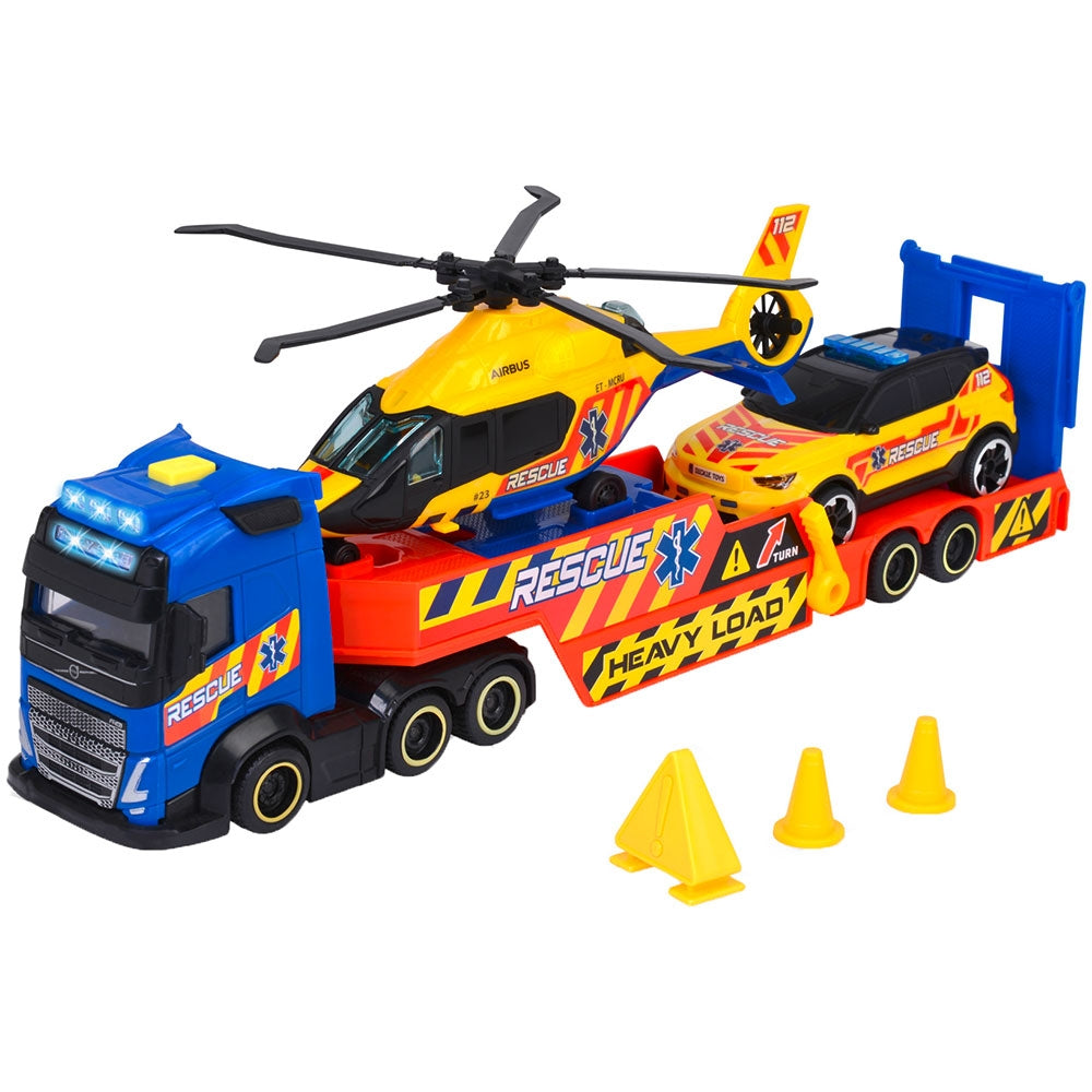 Set Dickie Toys Rescue Transporter 40 cm cu camion, masina, elicopter si accesorii - gogobaby.ro