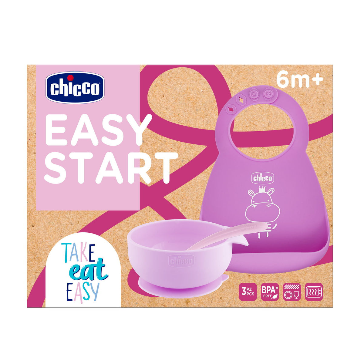 Set diversificare copii Chicco Easy Start, roz, 6luni+ - gogobaby.ro