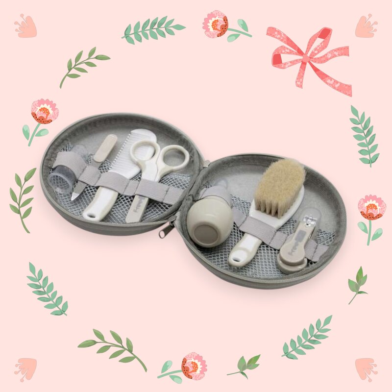 Set ingrijire, FreeON, Contine aspirator nazal, pila de unghii, unghiera, perie de par, piepene, forfecuta si periuta de dinti pentru deget, 0 luni+, Grey - gogobaby.ro