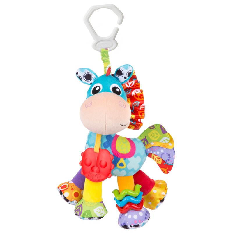 Set jucarii carucior si dentitie, Playgro, Clip Clop, Cu 3 jucarii, Cu 3 inele pentru dentitie, Cu diverse forme si texturi, Cu sunete si zornaieli, Dezvolta abilitatile motorii si imaginatia, 0 luni+, Clip Clop Sensory Garden Activity Gift Pack - gogobaby.ro