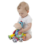 Set jucarii carucior si dentitie, Playgro, Clip Clop, Cu 3 jucarii, Cu 3 inele pentru dentitie, Cu diverse forme si texturi, Cu sunete si zornaieli, Dezvolta abilitatile motorii si imaginatia, 0 luni+, Clip Clop Sensory Garden Activity Gift Pack