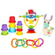 Set jucarii interactive, Playgro, Include 6 cupe pentru stivuire, 6 inele, o jucarie din plus si o jucarie cu ventuza, 6 luni+, Sensory Llama Explore and Play Gift Pack