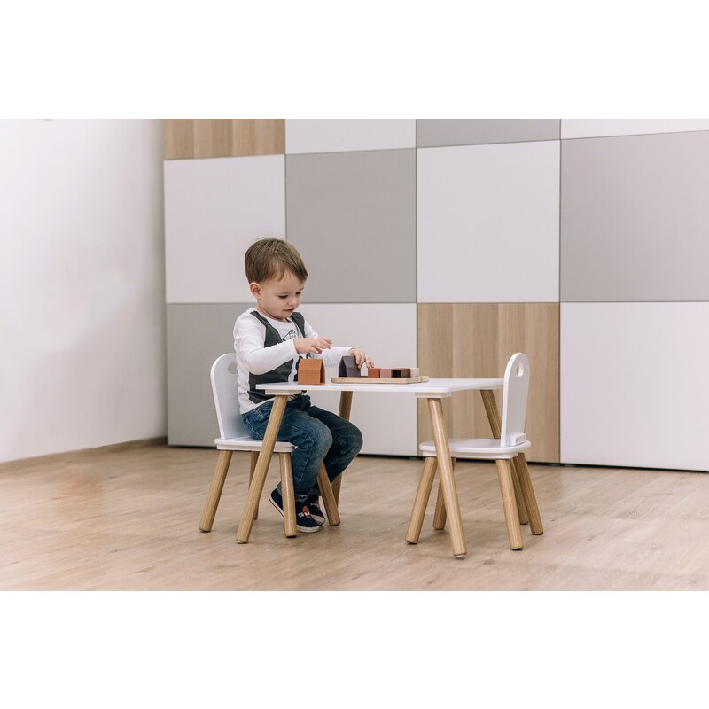Set masuta si doua scaune, FreeON, Athena, Pentru copii, Din lemn, Conform cu standardele europene de securitate EN71-1;2018, EN71-2:2020, EN71-3:2021, Alb - gogobaby.ro