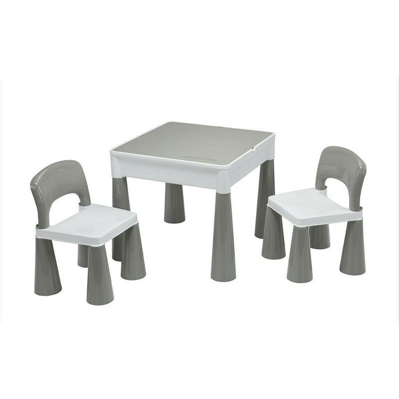 Set masuta si doua scaune, New Baby, Pentru copii, Grey and White, Cu parte detasabila si reversibila, Partea reversibila pentru Lego Duplo - gogobaby.ro