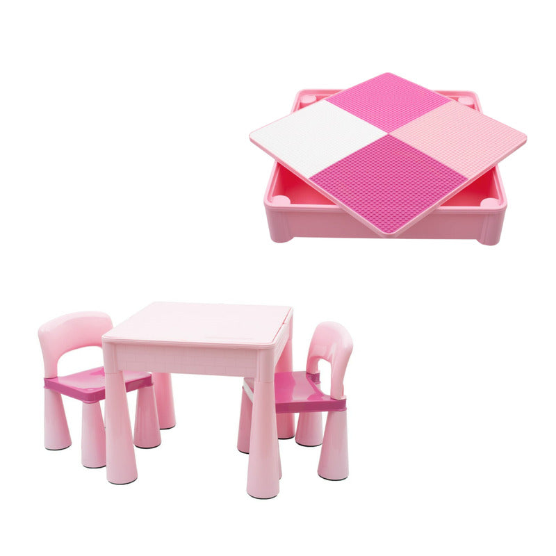 Set masuta si doua scaune, New Baby, Pentru copii, Pink, Cu parte detasabila si reversibila, Partea reversibila pentru Lego Duplo - gogobaby.ro