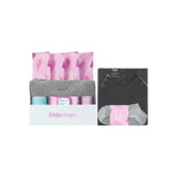 Set maternitate si recuperare, Frida Mom, Camasa alaptare si nastere, Sosete, Recipient perineal, 4 chiloti de unica folosinta, 4 tampoane Ice Maxi, 24 placute racoritoare, Spuma pentru recuperare 150 ml, Geanta organizatoare, Alb/Gri