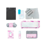 Set maternitate si recuperare, Frida Mom, Camasa alaptare si nastere, Sosete, Recipient perineal, 4 chiloti de unica folosinta, 4 tampoane Ice Maxi, 24 placute racoritoare, Spuma pentru recuperare 150 ml, Geanta organizatoare, Alb/Gri