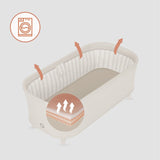 Set multifunctional cu patut, sezlong si scaun de masa, Lionelo, Maddie, Functie 360, Pliere rapida, Roti incluse, Reglaj pentru sezut si suportul de picioare, Husa detasabila, lavabila, 0-36 luni, Pana la 15 kg, Bej