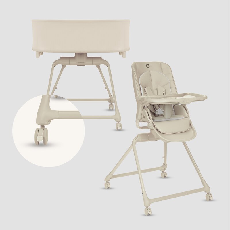 Set multifunctional cu patut, sezlong si scaun de masa, Lionelo, Maddie, Functie 360, Pliere rapida, Roti incluse, Reglaj pentru sezut si suportul de picioare, Husa detasabila, lavabila, 0-36 luni, Pana la 15 kg, Bej