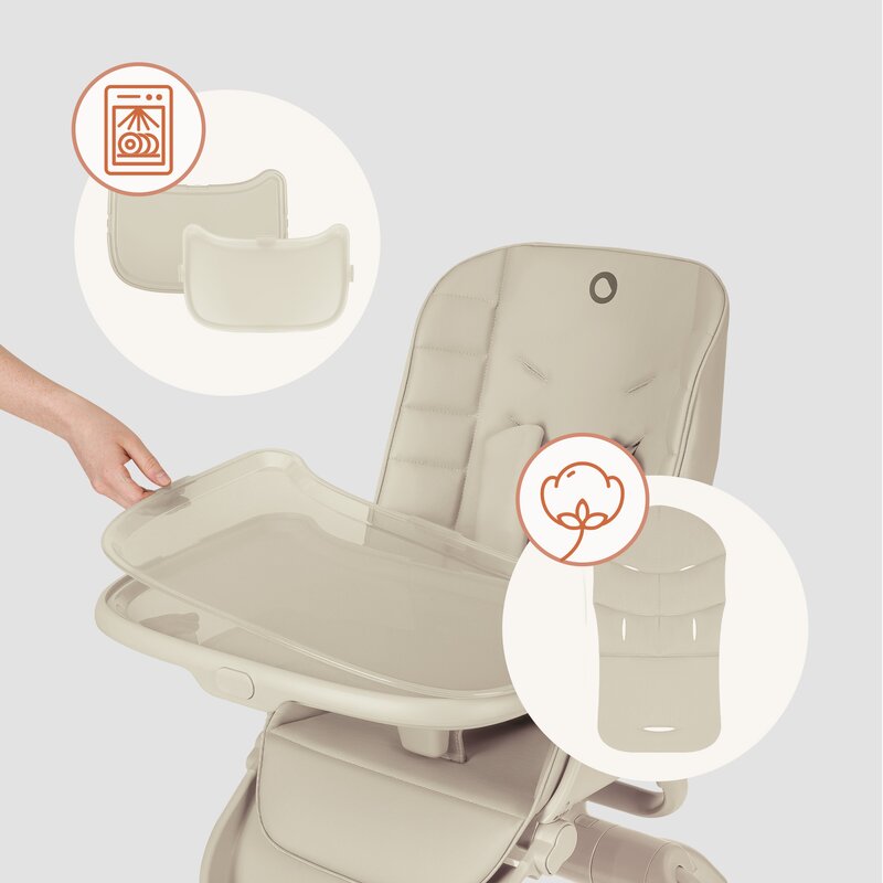Set multifunctional cu patut, sezlong si scaun de masa, Lionelo, Maddie, Functie 360, Pliere rapida, Roti incluse, Reglaj pentru sezut si suportul de picioare, Husa detasabila, lavabila, 0-36 luni, Pana la 15 kg, Bej
