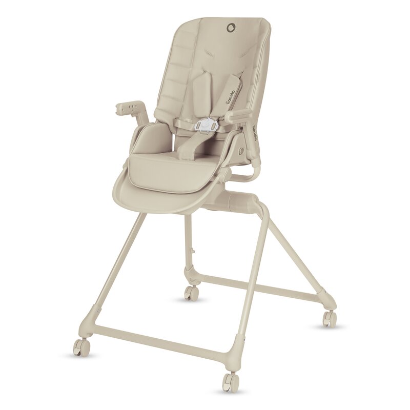 Set multifunctional cu patut, sezlong si scaun de masa, Lionelo, Maddie, Functie 360, Pliere rapida, Roti incluse, Reglaj pentru sezut si suportul de picioare, Husa detasabila, lavabila, 0-36 luni, Pana la 15 kg, Bej