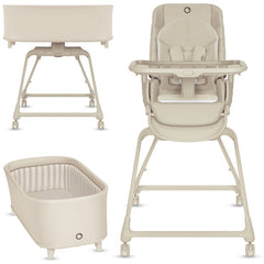 Set multifunctional cu patut, sezlong si scaun de masa, Lionelo, Maddie, Functie 360, Pliere rapida, Roti incluse, Reglaj pentru sezut si suportul de picioare, Husa detasabila, lavabila, 0-36 luni, Pana la 15 kg, Bej