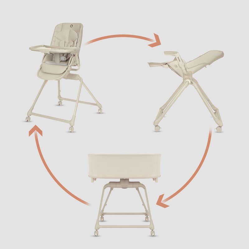 Set multifunctional cu patut, sezlong si scaun de masa, Lionelo, Maddie, Functie 360, Pliere rapida, Roti incluse, Reglaj pentru sezut si suportul de picioare, Husa detasabila, lavabila, 0-36 luni, Pana la 15 kg, Bej