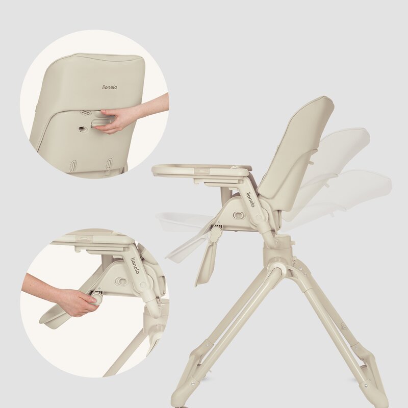Set multifunctional cu patut, sezlong si scaun de masa, Lionelo, Maddie, Functie 360, Pliere rapida, Roti incluse, Reglaj pentru sezut si suportul de picioare, Husa detasabila, lavabila, 0-36 luni, Pana la 15 kg, Bej