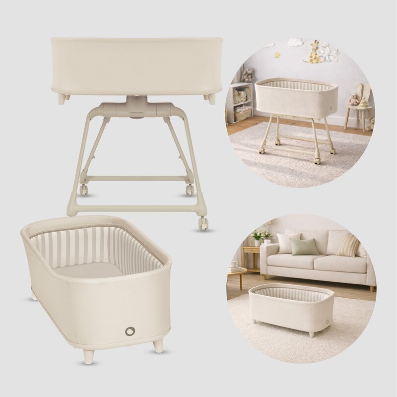 Set multifunctional cu patut, sezlong si scaun de masa, Lionelo, Maddie, Functie 360, Pliere rapida, Roti incluse, Reglaj pentru sezut si suportul de picioare, Husa detasabila, lavabila, 0-36 luni, Pana la 15 kg, Bej