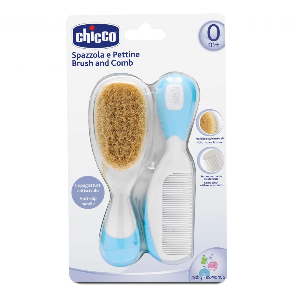 Set pieptan si perie Chicco, par natural, bleu