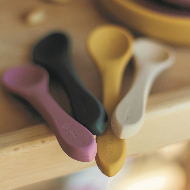 Set tacamuri, Petite&Mars, Take&Match, Din silicon, Forma ergonomica, Delicate cu gingiile, Adecvate pentru masina de spalat vase, Fara BPA, 6 luni+, Sweet Pea, Verde