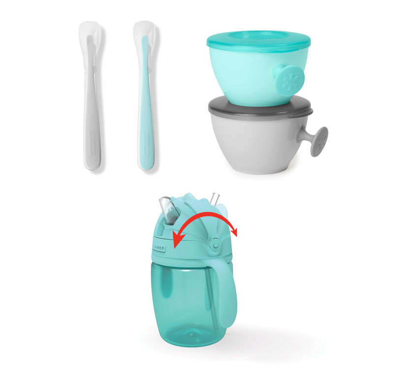 Skip Hop - Set de hranire Easy-Feed (sticla cu pai, 2 lingurite si 2 boluri ergonomice) - gogobaby.ro