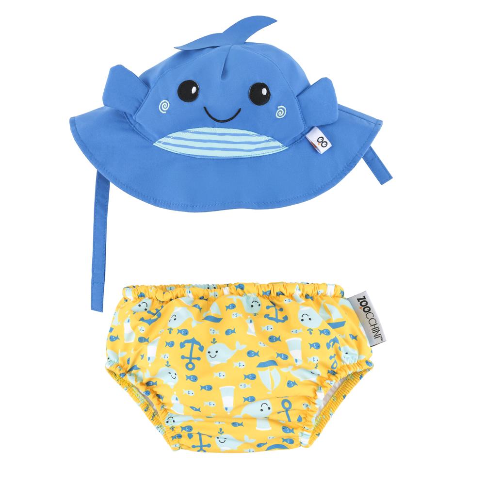 Set chilotel de baie si palarie, Marimea S, UPF 50+, Zoocchini, Whale - gogobaby.ro