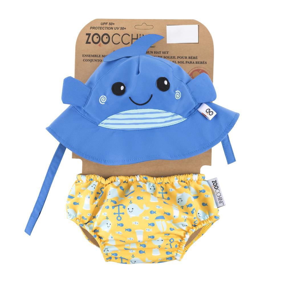 Set chilotel de baie si palarie, Marimea S, UPF 50+, Zoocchini, Whale - gogobaby.ro